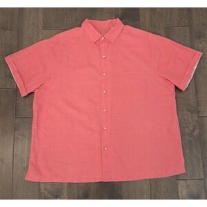 Caribbean Button Down Shirt Mens Size 2XB Pink Hawaiian Short Sleeve Linen Blend
